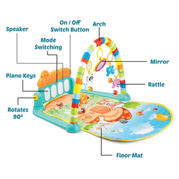 Kid Kraze® Baby Play Mat | Baby Piano Play Mat Gym & Fitness Rack with Hanging Rattles Keyboard Set with Music Mode & Additional Rattle Ball | Farm Print (Pack of 1, Orange/Blue) - Image 6