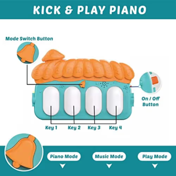 Kid Kraze® Baby Play Mat | Baby Piano Play Mat Gym & Fitness Rack with Hanging Rattles Keyboard Set with Music Mode & Additional Rattle Ball | Farm Print (Pack of 1, Orange/Blue) - Image 5