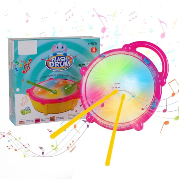 Kid Kraze® Battery Operated 3D Flash Drum Toy with Flash Light & Music Effects | Dynamic Musical Instrument Toy with 2 Mallets for Toddlers | Pink Color