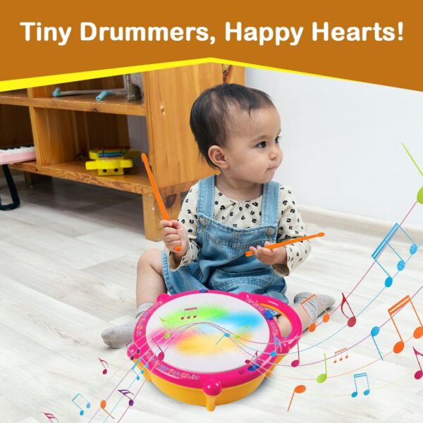 Kid Kraze® Battery Operated 3D Flash Drum Toy with Flash Light & Music Effects | Dynamic Musical Instrument Toy with 2 Mallets for Toddlers | Pink Color - Image 5