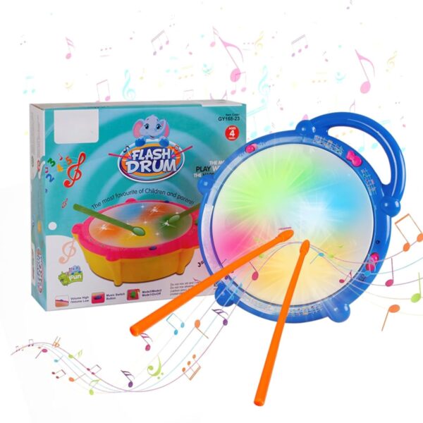 Kid Kraze® Battery Operated 3D Flash Drum Toy with Flash Light & Music Effects | Dynamic Musical Instrument Toy with 2 Mallets for Toddlers | Blue Color