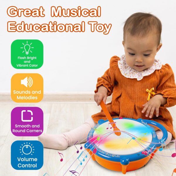 Kid Kraze® Battery Operated 3D Flash Drum Toy with Flash Light & Music Effects | Dynamic Musical Instrument Toy with 2 Mallets for Toddlers | Blue Color - Image 3