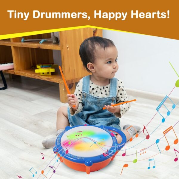 Kid Kraze® Battery Operated 3D Flash Drum Toy with Flash Light & Music Effects | Dynamic Musical Instrument Toy with 2 Mallets for Toddlers | Blue Color - Image 5