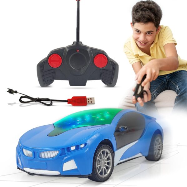 Kid Kraze® Rechargeable 3D Lights Famous Remote Control High-Speed Racing Car Toy for Kids (Blue)