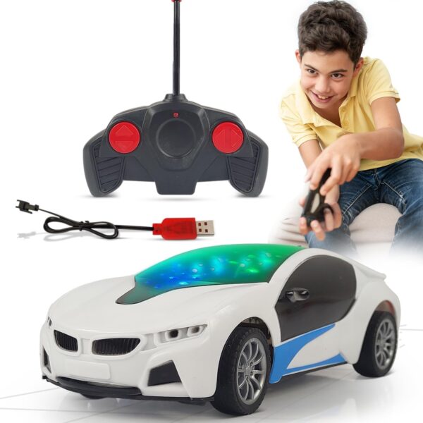 Kid Kraze® Rechargeable 3D Lights Famous Remote Control High-Speed Racing Car Toy for Kids (White)