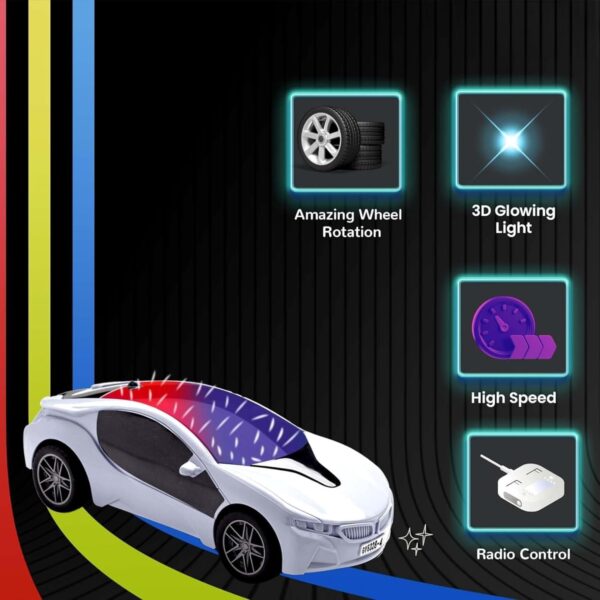 Kid Kraze® Rechargeable 3D Lights Famous Remote Control High-Speed Racing Car Toy for Kids (White) - Image 5