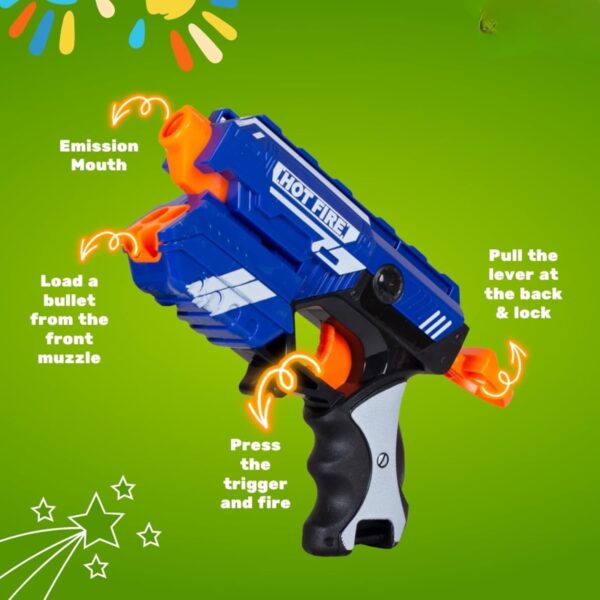 Kid Kraze® Storm Bullet Toy Gun with 5 Foam Bullets & 5 Suction Dart Bullets for Kids | Fun Target Shooting Blaster Gun Toy | Blue Color, (Battery Not Required) - Image 3