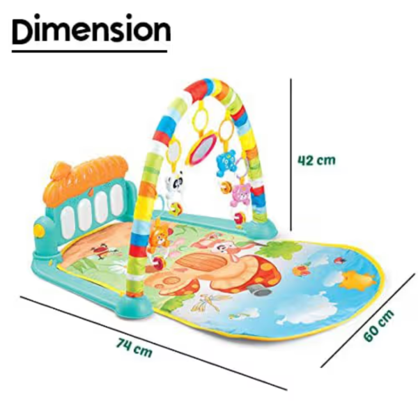 Kid Kraze® Baby Play Mat | Baby Piano Play Mat Gym & Fitness Rack with Hanging Rattles Keyboard Set with Music Mode & Additional Rattle Ball | Farm Print (Pack of 1, Orange/Blue) - Image 2