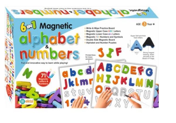 ABC Magnets Capital Letters - 6 in 1 Magnetic Letters That Work on Any Fridge and Dry Erase Magnetic Board - Ideal for Alphabet Learning & Spelling Games