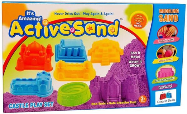 Active Sand Castle Play Set | Squeezable Sand with 6 Moulds | Fun Sand Sculpting & Play Surface