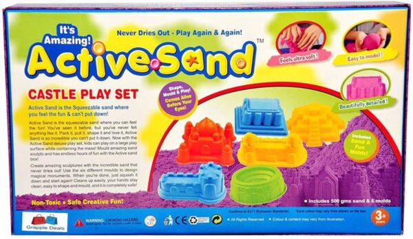 Active Sand Castle Play Set | Squeezable Sand with 6 Moulds | Fun Sand Sculpting & Play Surface - Image 2