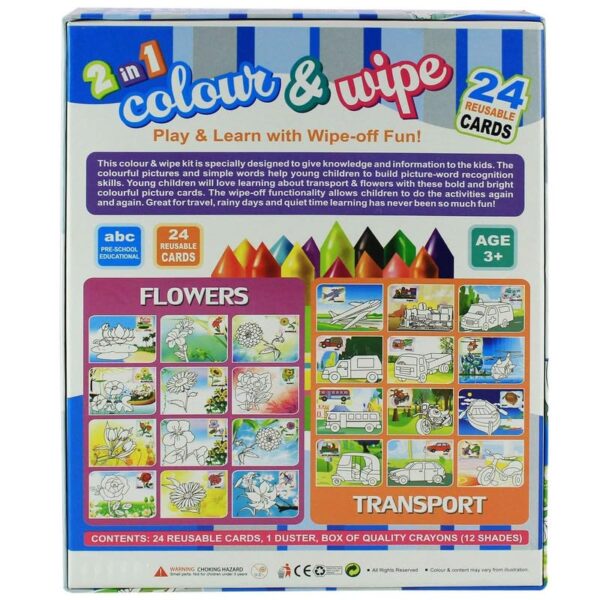 2 In 1 Colour & Wipe (Flowers + Transport) Play & Learn with Wipe-off Fun! – Educational Reusable Activity Cards for Kids - Image 3