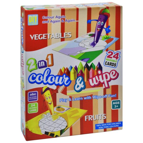 2 In 1 Colour & Wipe (Vegetables + Fruits) Play & Learn with Wipe-off Fun! – Educational Reusable Activity Cards for Kids