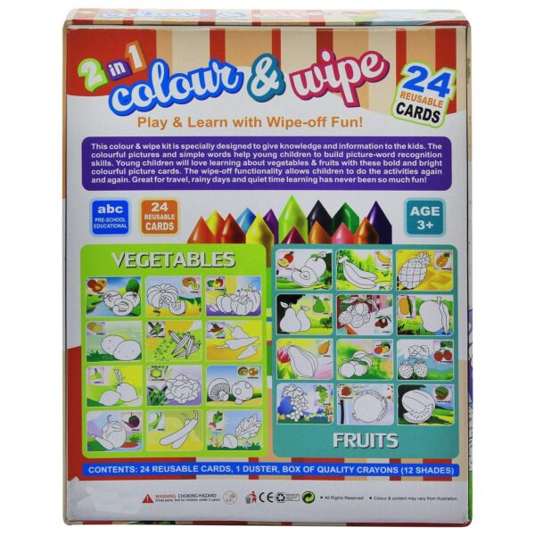 2 In 1 Colour & Wipe (Vegetables + Fruits) Play & Learn with Wipe-off Fun! – Educational Reusable Activity Cards for Kids - Image 5