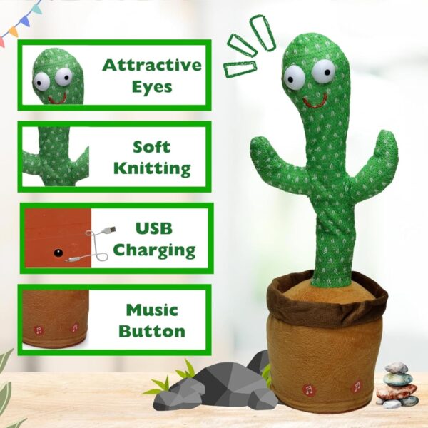 KID KRAZE® Dancing Cactus Toy | Singing, Recording & Flash Light Effect Cactus Toy for Kids/Babies/Toddlers | Green Color, Power Source: Lithium-Ion Rechargeable Battery (Included) - Image 2