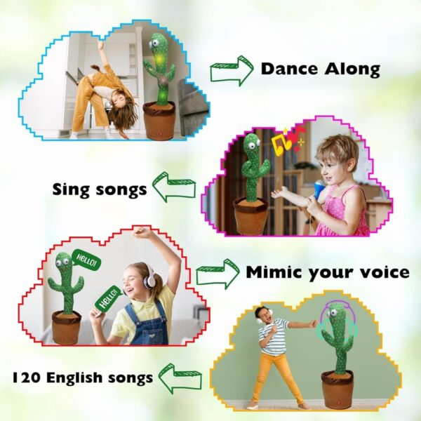 KID KRAZE® Dancing Cactus Toy | Singing, Recording & Flash Light Effect Cactus Toy for Kids/Babies/Toddlers | Green Color, Power Source: Lithium-Ion Rechargeable Battery (Included) - Image 5