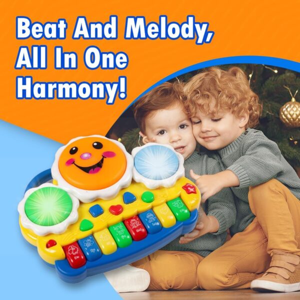 Kid Kraze® Battery Operated 3D Flash Drum Toy with Flash Light & Music Effects | Dynamic Musial Instrument Toy with 2 Mallets for Toddlers (Drum Piano Keyboard)