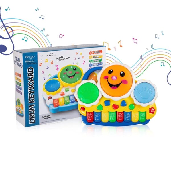 Kid Kraze® Battery Operated 3D Flash Drum Toy with Flash Light & Music Effects | Dynamic Musial Instrument Toy with 2 Mallets for Toddlers (Drum Piano Keyboard) - Image 2