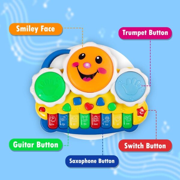 Kid Kraze® Battery Operated 3D Flash Drum Toy with Flash Light & Music Effects | Dynamic Musial Instrument Toy with 2 Mallets for Toddlers (Drum Piano Keyboard) - Image 3