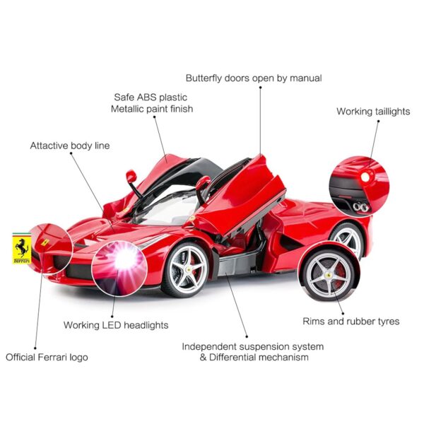 Kid Kraze® Remote Control Ferrari Sport Car with Rechargeable and Opening Doors, Fast Ride-On Racer for Kids, Remote Controlled, High-Speed Racing Car (Red) - Image 6