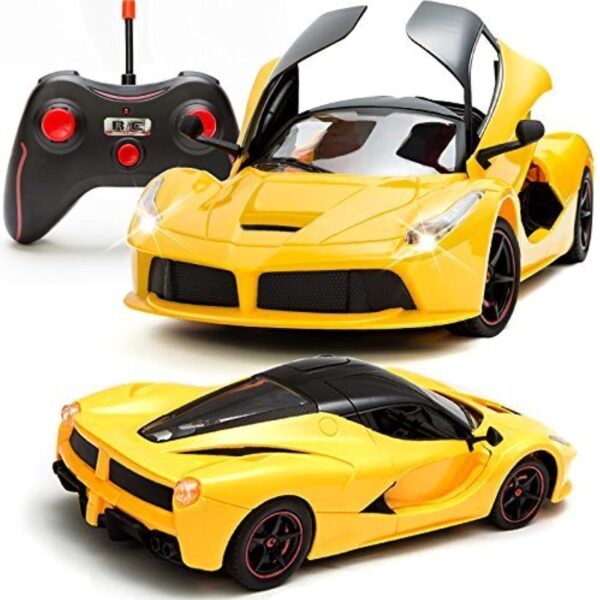 Kid Kraze® Remote Control Ferrari Sport Car with Rechargeable and Opening Doors, Fast Ride-On Racer for Kids, Remote Controlled, High-Speed Racing Car (Yellow)