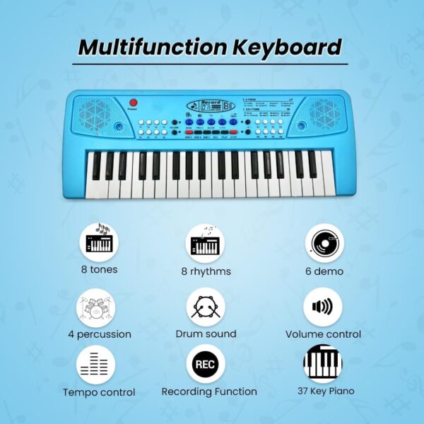 KID KRAZE® Combo 37 Key Piano Keyboard with Recording and Mic with Musical Guitar for Kids Analog Portable Keyboard (Blue) - Image 4