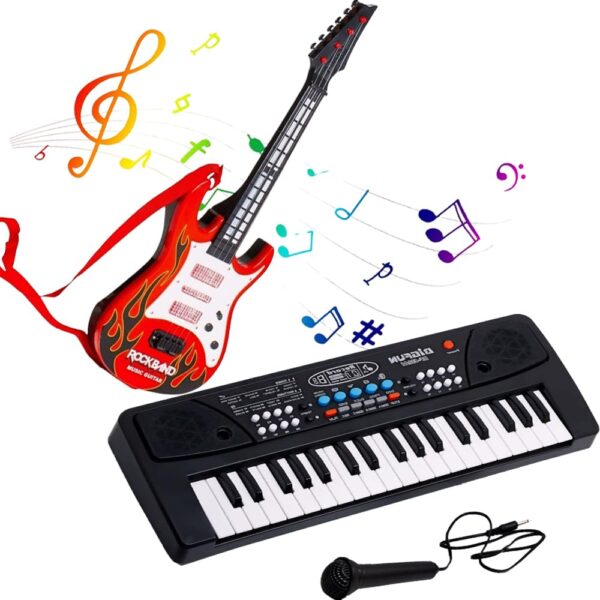 KID KRAZE® Combo 37 Key Piano Keyboard with Recording and Mic with Musical Guitar for Kids - Analog Portable Keyboard