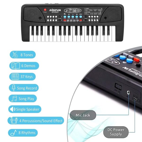 KID KRAZE® Combo 37 Key Piano Keyboard with Recording and Mic with Musical Guitar for Kids - Analog Portable Keyboard - Image 3