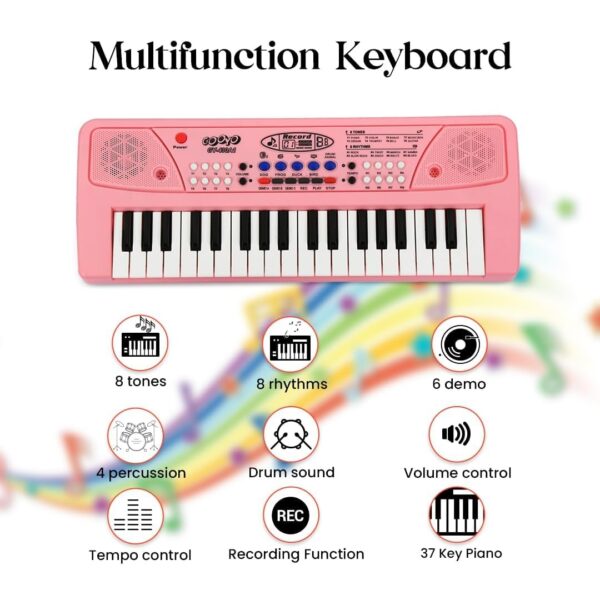 KID KRAZE® Combo 37 Key Piano Keyboard with Recording and Mic with Musical Guitar for Kids - Analog Portable Keyboard (Pink) - Image 5