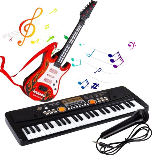 KID KRAZE® Combo 49 Key Piano Keyboard with Recording and Mic with Musical Guitar for Kids - Analog Portable Keyboard