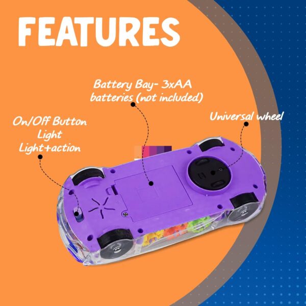 KID KRAZE® 3D Concept Gear Car Toy with 3D Lights and Musical Sounds Effect | Bump N' Go Action Car for Kids/Girls/Boys | Multi Color, Power Source: 3xAA Battery (Not Included) - Image 4