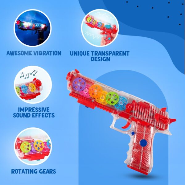 Kid Kraze® 3D Concept Gear Toy Gun with Flashing LED Lights and Musical Sounds for Kids/Gifts/Toddlers | Multi Color, Power Source: 3xAA Battery (Not Included) - Image 2