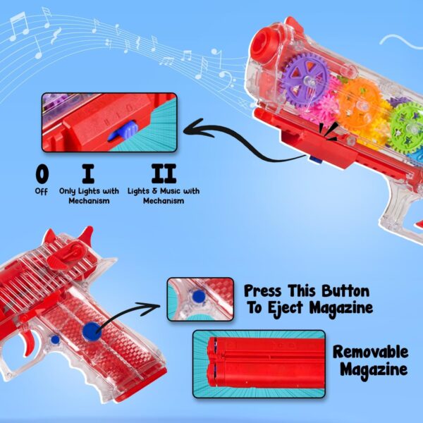 Kid Kraze® 3D Concept Gear Toy Gun with Flashing LED Lights and Musical Sounds for Kids/Gifts/Toddlers | Multi Color, Power Source: 3xAA Battery (Not Included) - Image 4