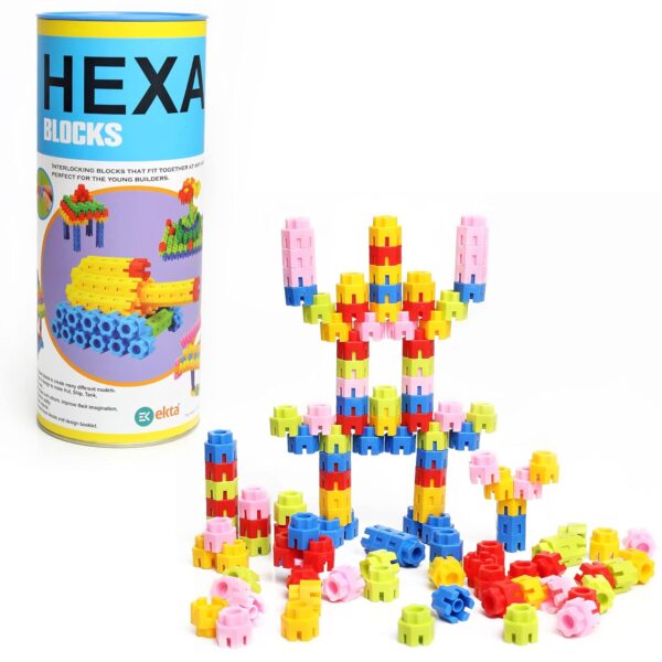 Hexa Blocks Canister Set | Multi-Colored Interlocking Hexagon Building Blocks for Creative Construction