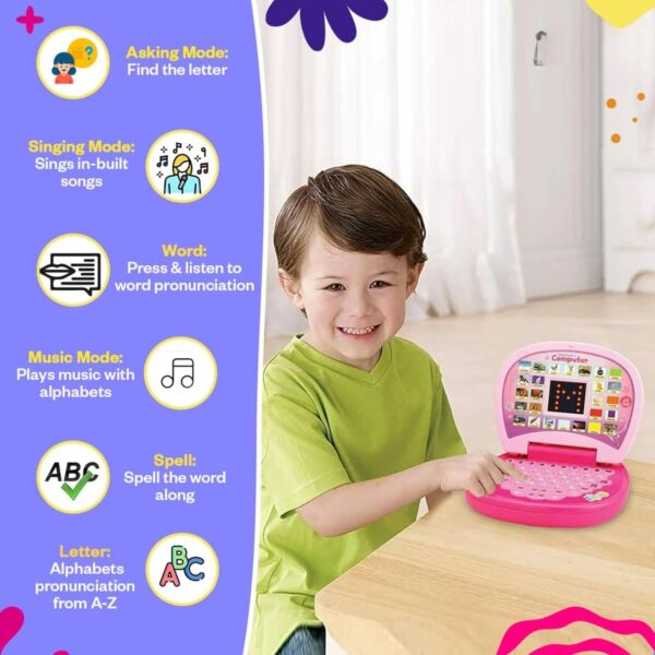 Kid Kraze® Battery Operated Educational Learning Laptop Toy with LED Display and Music Effect | Babies/Girls/Boys/Toddlers | Pink Color, Power Source: 3xAA Battery (Not Included) - Image 4