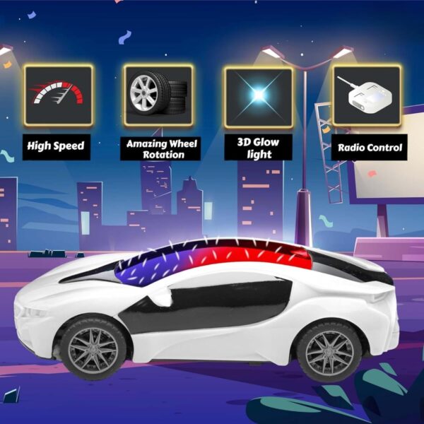 KID KRAZE® Battery Operated 3D Lights Famous Remote Control High Speed Racing Car Toy for Kids (White) - Image 5