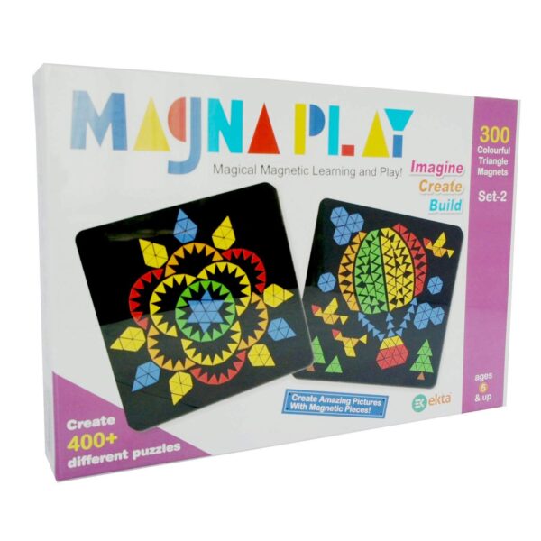 Magna Play Set-2 – Create Stunning Designs with Magnetic Triangle Pieces – Includes Canvas, Magnets, Display Stand & Puzzle Booklet