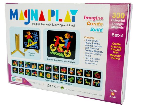 Magna Play Set-2 – Create Stunning Designs with Magnetic Triangle Pieces – Includes Canvas, Magnets, Display Stand & Puzzle Booklet - Image 2