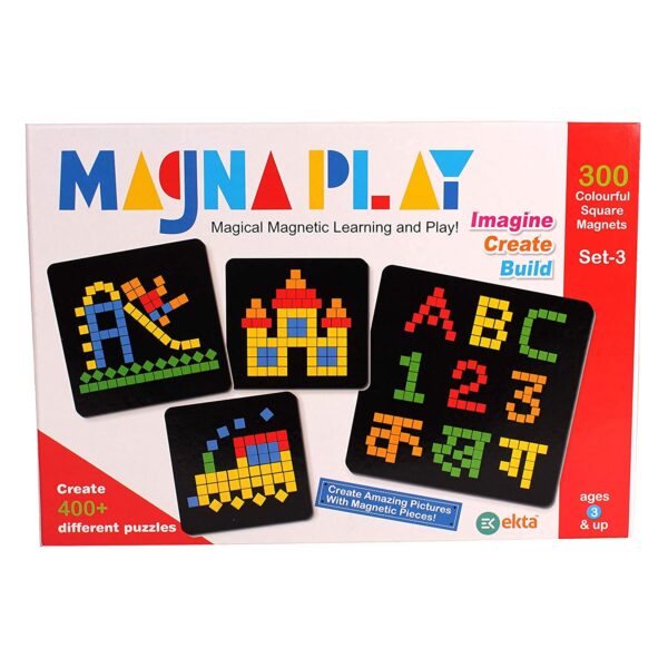 Magna Play Set-3 – Craft Stunning Art with Magnetic Square Pieces – Includes Canvas, Magnets, Display Stand & Puzzle Booklet