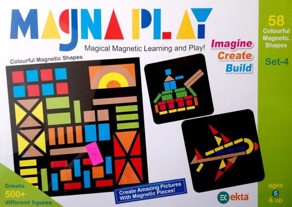 Magna Play Set-4 – Create Stunning Art with Magnetic Shapes – Includes Canvas, Magnets, Display Stand & Puzzle Booklet