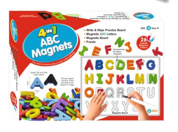 ABC Magnets Capital Letters - 4 in 1 Magnetic Letters for Fridge and Dry Erase Boards | Alphabet Learning & Spelling Games