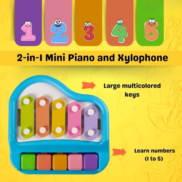 Kid Kraze® 2 in 1 Mini Piano and Xylophone Toy with Colorful Keys & 2 Mallets for Babies/Girls/Boys/Kids/Gifts (Blue) - Image 2