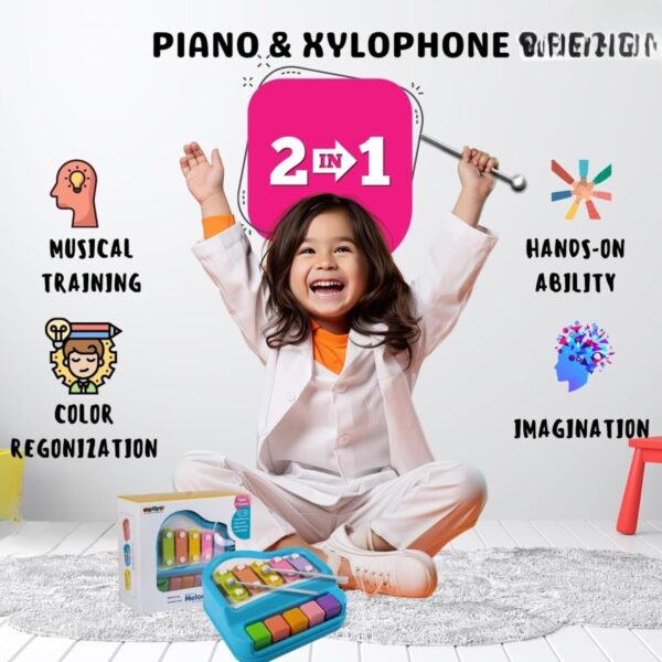Kid Kraze® 2 in 1 Mini Piano and Xylophone Toy with Colorful Keys & 2 Mallets for Babies/Girls/Boys/Kids/Gifts (Blue) - Image 4