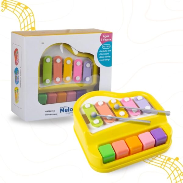 Kid Kraze® 2 in 1 Mini Piano and Xylophone Toy with Colorful Keys & 2 Mallets for Babies/Girls/Boys/Kids/Gifts (Yellow)