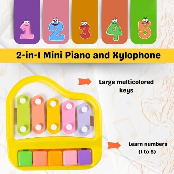 Kid Kraze® 2 in 1 Mini Piano and Xylophone Toy with Colorful Keys & 2 Mallets for Babies/Girls/Boys/Kids/Gifts (Yellow) - Image 2