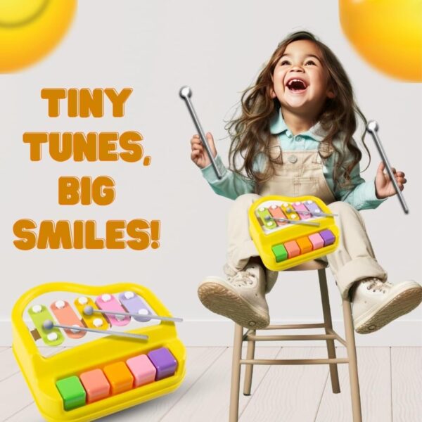 Kid Kraze® 2 in 1 Mini Piano and Xylophone Toy with Colorful Keys & 2 Mallets for Babies/Girls/Boys/Kids/Gifts (Yellow) - Image 6