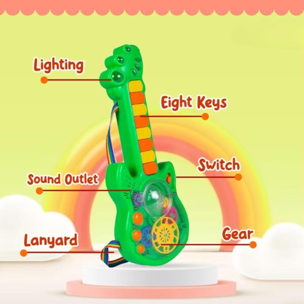 Kid Kraze® Battery Operated Musical Toy Guitar with 8 Keys & 3D Gear & Flash Light Effects for Kids/Baby/Girls/Boys/Gifts/Toddlers | Green Color, Power Source: 3xAA Battery (Not Included) - Image 2