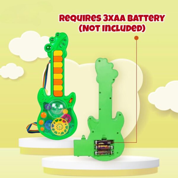 Kid Kraze® Battery Operated Musical Toy Guitar with 8 Keys & 3D Gear & Flash Light Effects for Kids/Baby/Girls/Boys/Gifts/Toddlers | Green Color, Power Source: 3xAA Battery (Not Included) - Image 5