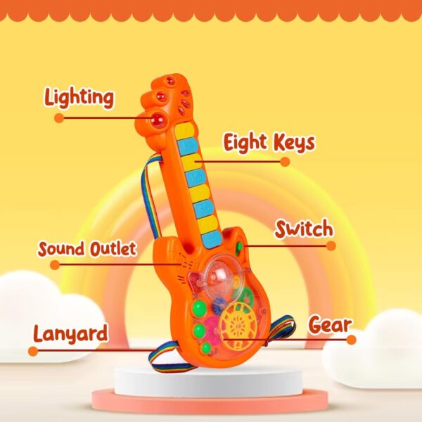 Kid Kraze® Battery Operated Musical Toy Guitar with 8 Keys & 3D Gear & Flash Light Effects for Kids/Baby/Girls/Boys/Gifts/Toddlers | Orange Color, Power Source: 3xAA Battery (Not Included) - Image 2