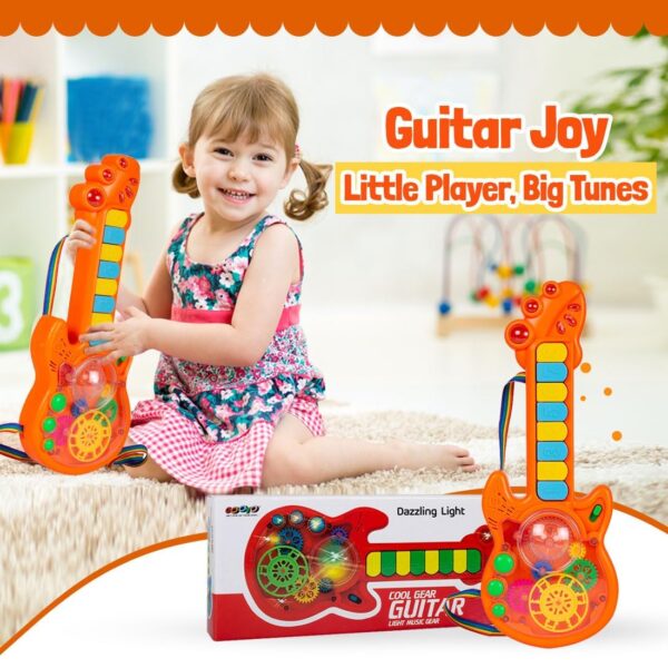 Kid Kraze® Battery Operated Musical Toy Guitar with 8 Keys & 3D Gear & Flash Light Effects for Kids/Baby/Girls/Boys/Gifts/Toddlers | Orange Color, Power Source: 3xAA Battery (Not Included) - Image 3